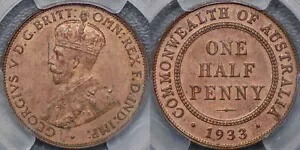 オーストラリア 1933 ハーフペニー - PCGS MS64RB 217,800円