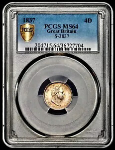 1837 ブリタニア グロート 4 ペンス シルバー 英国 PCGS MS64|WORLD RESOURCE【KING店】