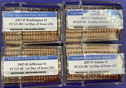 ??4 ロット - 2007 FDOI PCGS グレード BU $1 ロールズ ワシントン ジェファーソン アダム マディソン|WORLD RESOURCE【KING店】