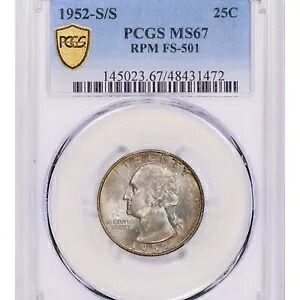 1952-S/S ワシントン クォーター PCGS MS67 RPM FS-501 リパンチド ミント マーク S/S ポップ 11|WORLD RESOURCE【KING店】