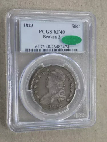 1823 50C バスト ハーフダラー ブロークン 3 PCGS XF40 CAC|WORLD RESOURCE【KING店】