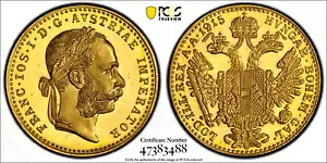 1915 年、オーストリア、フランシス ヨーゼフ 1 世。美しいドゥカット金貨。再攻撃！ PCGS MS67！｜WORLD RESOURCE【KING店】
