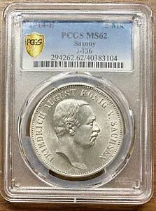 ドイツ ザクセン 5 マーク 1914 E PCGS MS62 「フリードリヒ アウグスト 3 世 (1904 - 1918)」|WORLD RESOURCE【KING店】