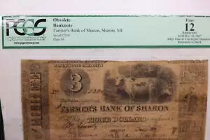 1837 $3 ミシガン州シャロンPCGS 等級、F-12、廃止された通貨。素敵なメモ。 #06177｜WORLD RESOURCE【KING店】