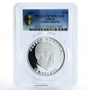 リベリア 10 ドル 政治家 ネルソン マンデラ PR70 PCGS 銀貨 2001｜WORLD RESOURCE【KING店】
