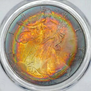 1999 アメリカン シルバー イーグル PCGS MS67 逆打ちスルー エラー - 素敵な調色｜WORLD RESOURCE【KING店】