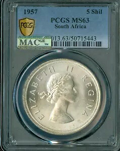 1957 南アフリカ 5 シリング PCGS MS63 MAC スポットレス。｜WORLD RESOURCE【KING店】