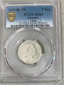 エクアドル 2 デシモス 1892/89 リマ KM # 51.3 PCGS MS62。｜WORLD RESOURCE【KING店】