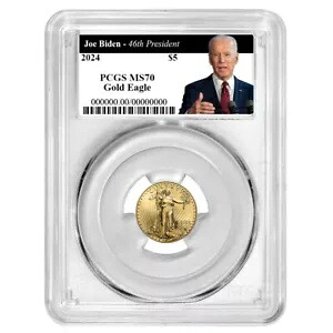 2024 $5 アメリカン ゴールド イーグル 1/10 オンス PCGS MS70 バイデン 第 46 代大統領ラベル|WORLD RESOURCE【KING店】