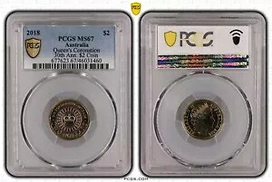 オーストラリア 2018 30 周年記念 $2 パープル コロネーション PCGS MS67 タフ グレード #1460