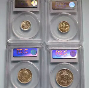 オーストラリア。 1963 - 4 コイン、シルバー プルーフ セット。 3D、6D、1/-、2/-。 PCGS ホルダー内