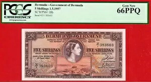 PCGS 66PPQ、バミューダ - 5 シリング、1957 年、シリアル #Z/1 交換｜WORLD RESOURCE【KING店】