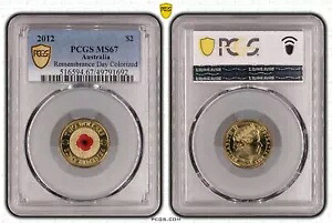 オーストラリア 2012 レッド ポピー $2 カラー コイン PCGS MS67 #1692