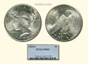 1924-S ピースダラー MS-61 PCGS (素敵な白貨)｜WORLD RESOURCE【KING店】