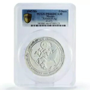 メキシコ 5 オンザ貨幣協会 ANA バタフライズ PR66 PCGS 銀貨 1987｜WORLD RESOURCE【KING店】
