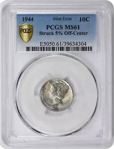 1944 マーキュリー シルバー ダイム 5% オフセンター MS61 PCGS｜WORLD RESOURCE【KING店】