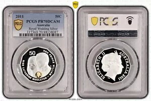 オーストラリア 2011 ロイヤル ウェディング ゴールド ギルト 50c PCGS PR70DCAM トップ ポップ 7/0 #8087