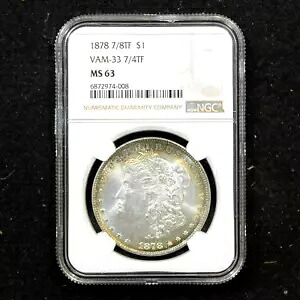 1878 モルガン ダラー - 7/8TF $1 VAM-33 7/4TF - PCGS MS63 - ゴージャスなレインボートーニング｜WORLD RESOURCE【KING店】