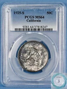 1925-S カリフォルニア ダイヤモンド ジュビリー記念 50c PCGS MS64 - ヴィンテージ コイン!!!