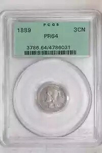 1889 プルーフ 3 セント ニッケル PCGS PR64 OGH - わずか 3,436 個が鋳造されました。