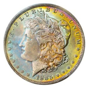 1885-O PCGS MS64 モーガン $ 素晴らしいマルチカラーの鮮やかなレインボー調色 (ビデオ)
