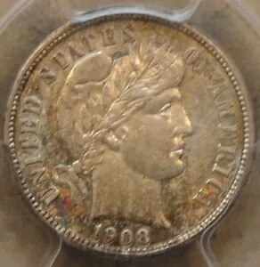 1908-O バーバー ダイム 10c PCGS 認定 AU55