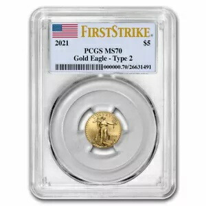 2021 1/10oz アメリカンゴールドイーグル(タイプ2) MS-70 PCGS(FS?)