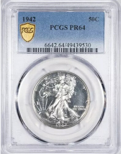1942 ウォーキング リバティ シルバー ハーフダラー 50C PCGS PR64 ブラストホワイト!