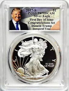 2017-S アメリカン シルバー イーグル 1$ ドル FDOI おめでとうセット トランプ PCGS PR70DCAM