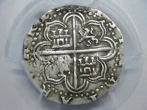 (1556-88) フィリップ II 1 リアル COB PCGS XF45 セビリア アッセイャー D シルバー植民地時代