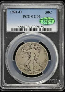 1921-D (G06 CAC) ウォーキング リバティ ハーフダラー 50c PCGS