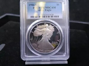 1986-S プルーフ アメリカン シルバー イーグル、PCGS PF-70、大規模店オークション。 #11241
