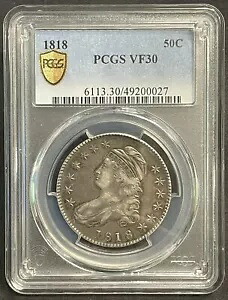 1818 キャップド バスト ハーフダラー PCGS VF-30 素晴らしいディテールと目の魅力
