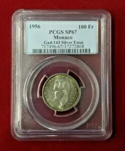 モナコ レーニエ 3 世銀貨 100 フラン 1956 PCGS SP 67 KM# E37