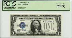 1928A $1 シルバー証明書 ブルー ウッズ メロン Fr# 1601 PCGS SUPERB GEM 67 PPQ
