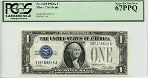 1928A $1 シルバー証明書 ブルー ウッズ メロン Fr# 1601 PCGS SUPERB GEM 67 PPQ