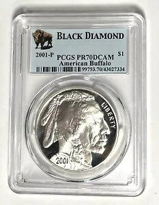 2001 P バッファロー シルバー ダラー PCGS PR70 ブラック ダイヤモンド フレイザー デザイン # GBN - KSH