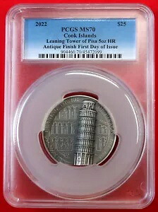 2022 クック諸島 ピサの斜塔、PCGS MS70、5 オンスシルバーアンティークコイン｜WORLD RESOURCE【KING店】