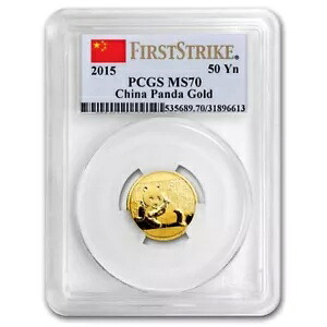 2015 中国 1/10 オンス ゴールド パンダ MS-70 PCGS (ファースト ストライク) 185,900円