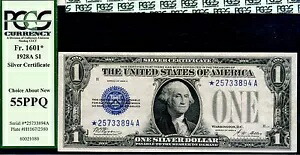 1928A $1 シルバー証明書 PCGS 55PPQ シルバー ダラー ブルー シール スター Fr 1601*