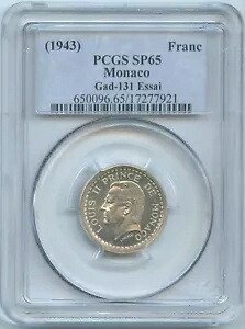 モナコ ルイ 2 世 シルバー トライアル 1 フラン (1943) PCGS SP 65 KM# E9｜WORLD RESOURCE【KING店】