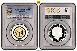 オーストラリア 2006 生誕 80 周年 ゴールド ギルト 50c プルーフ PCGS PR70DCAM Eq トップ ポップ #8079