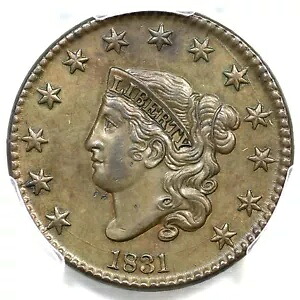 1831 N-1 PCGS AU 詳細 Lg レター マトロンまたはコロネット ヘッド ラージ セント コイン 1c｜WORLD RESOURCE【KING店】