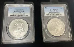 2023 シルバー ピース & モーガン ドル PCGS MS70 アドバンス リリース ラベル 2 コイン セット｜WORLD RESOURCE【KING店】