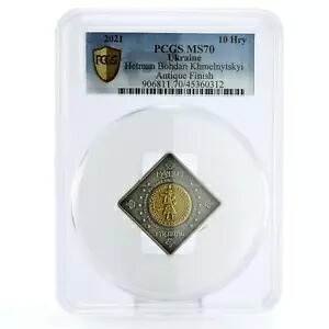 ウクライナ 10 グリブナ コサック レガリアス ゲットマンス フメリニツキー MS70 PCGS Ag コイン 2021｜WORLD RESOURCE【KING店】