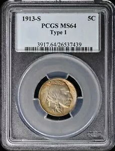 1913-S 5C タイプ 1 バッファロー ニッケル PCGS MS64｜WORLD RESOURCE【KING店】