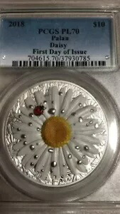 PCGS PL70 発行初日パラオ 2018 ヒマワリ デイジー シルバー コイン 2オンス|WORLD RESOURCE【KING店】