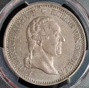 1827 年、ザクセン州、フレデリック アウグストゥス 1 世。大型の銀製「死」ターラー コイン。 PCGS AU55!|WORLD RESOURCE【KING店】