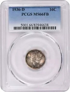 1936-D マーキュリー シルバー ダイム MS66FB PCGS|WORLD RESOURCE【KING店】