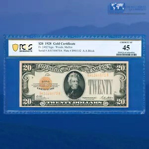 Fr.2402 1928 $20 20 ドル ゴールド証明書ゴールド シール、PCGS 45 Cmt #44670